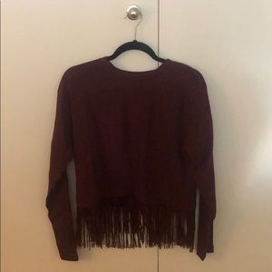 Zara- burgundy long sleeve fringe top